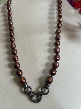 Bixby Brown Pearl Necklace with Ornate Silver Connector